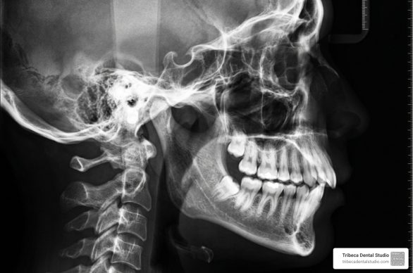 Digital cephalometric radiograph showing vertical dental overlap